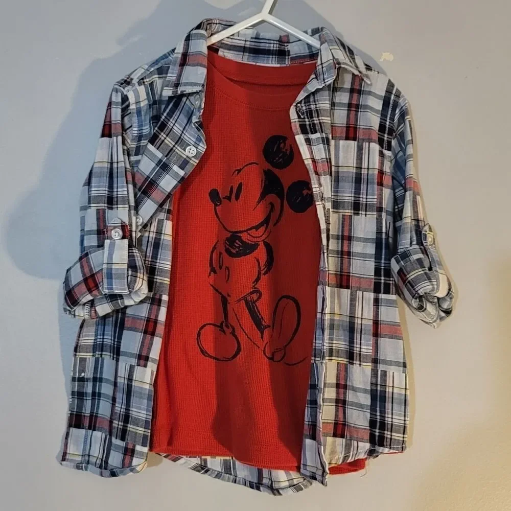 Boys thermal top and long sleeve button down shirt 4T